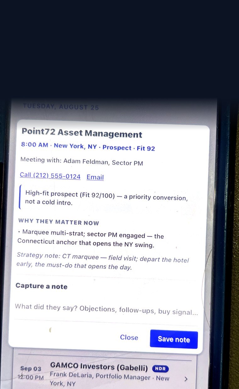 The prep card on the CFO&rsquo;s phone